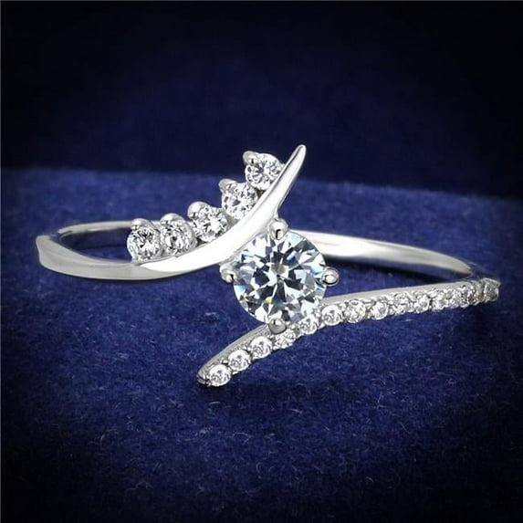 Alamode TS199-7 Women Rhodium 925 Sterling Silver Ring with AAA Grade CZ in Clear - Size 7
