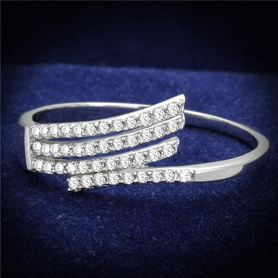 Alamode TS203-7 Women Rhodium 925 Sterling Silver Ring with AAA Grade CZ in Clear - Size 7