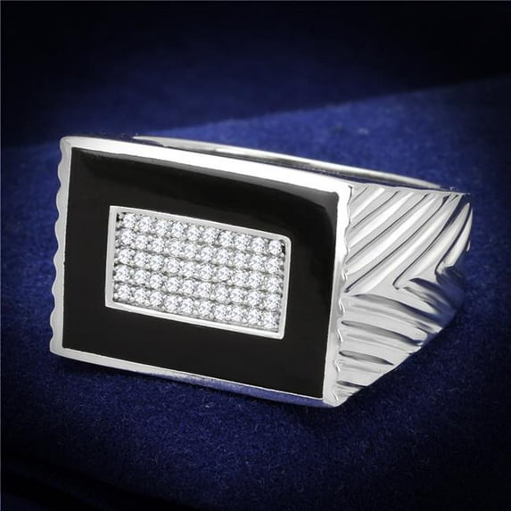 Alamode TS220-10 Men Rhodium 925 Sterling Silver Ring with AAA Grade CZ in Clear - Size 10
