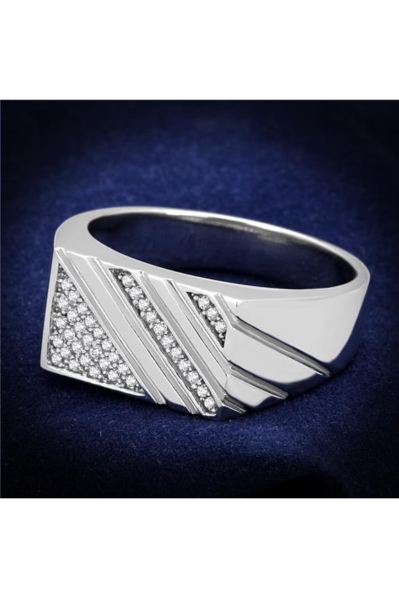 Alamode TS240-9 Men Rhodium 925 Sterling Silver Ring with AAA Grade CZ in Clear - Size 9