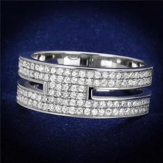 Alamode TS273-8 Women Rhodium 925 Sterling Silver Ring with AAA Grade CZ in Clear - Size 8