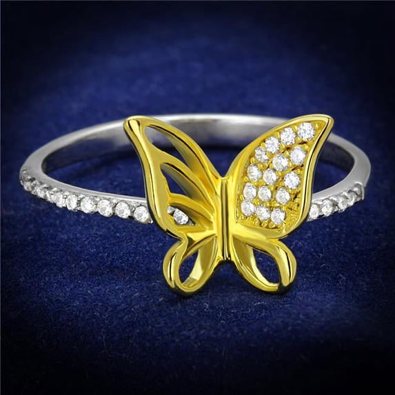 Alamode TS312-7 Women Reverse Two-Tone 925 Sterling Silver Ring with AAA Grade CZ in Clear - Size 7