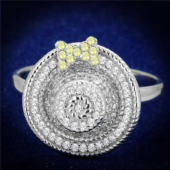 Alamode TS319-8 Women Reverse Two-Tone 925 Sterling Silver Ring with AAA Grade CZ in Topaz - Size 8