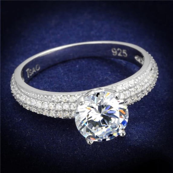 Alamode TS338-8 Women Rhodium 925 Sterling Silver Ring with AAA Grade CZ in Clear - Size 8