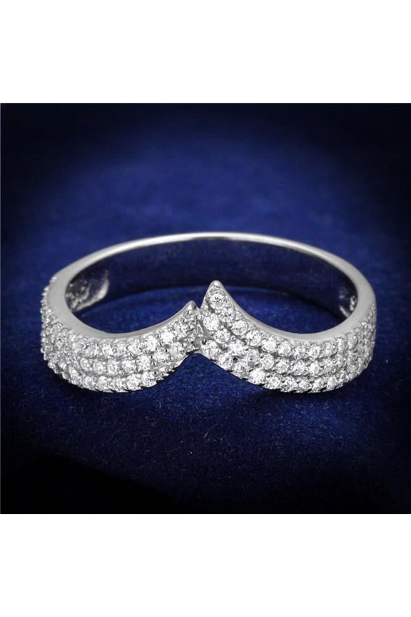 Alamode TS366-6 Women Rhodium 925 Sterling Silver Ring with AAA Grade CZ in Clear - Size 6