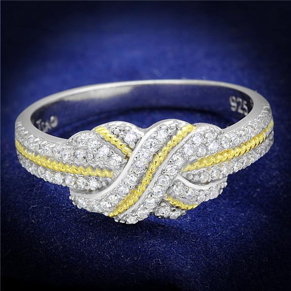 Alamode TS370-7 Women Reverse Two-Tone 925 Sterling Silver Ring with AAA Grade CZ in Clear - Size 7