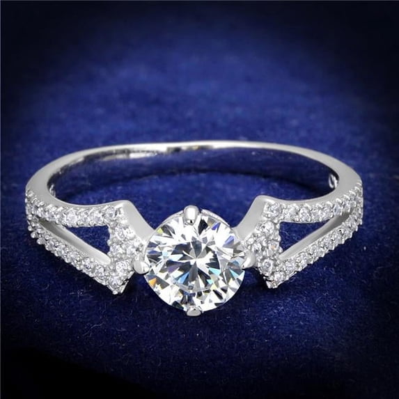 Alamode TS430-7 Women Rhodium 925 Sterling Silver Ring with AAA Grade CZ in Clear - Size 7