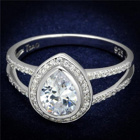 Alamode TS465-6 Women Rhodium 925 Sterling Silver Ring with AAA Grade CZ in Clear - Size 6