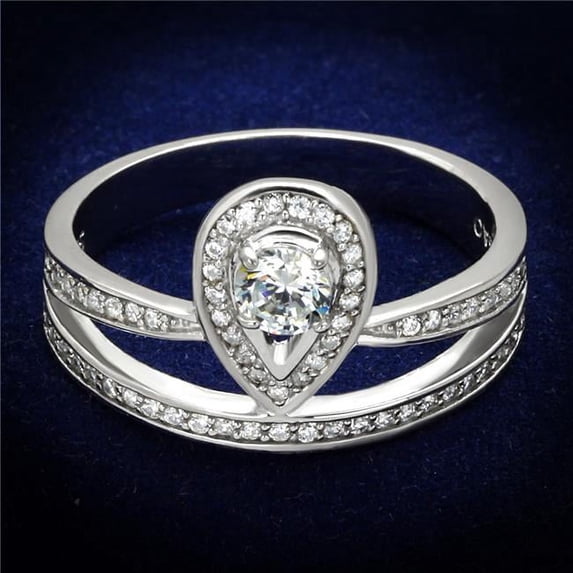 Alamode TS476-8 Women Rhodium 925 Sterling Silver Ring with AAA Grade CZ in Clear - Size 8
