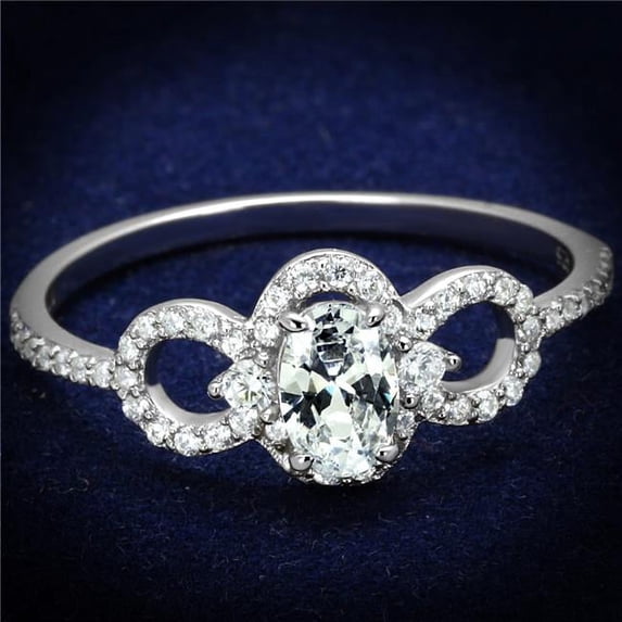 Alamode TS486-7 Women Rhodium 925 Sterling Silver Ring with AAA Grade CZ in Clear - Size 7