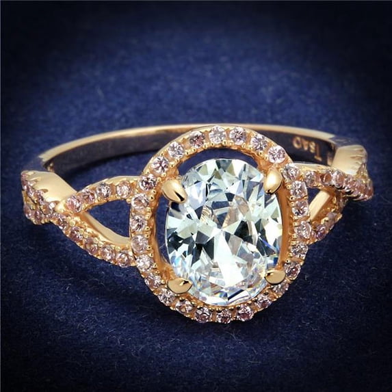 Alamode TS489-6 Women Rose Gold 925 Sterling Silver Ring with AAA Grade CZ in Clear - Size 6
