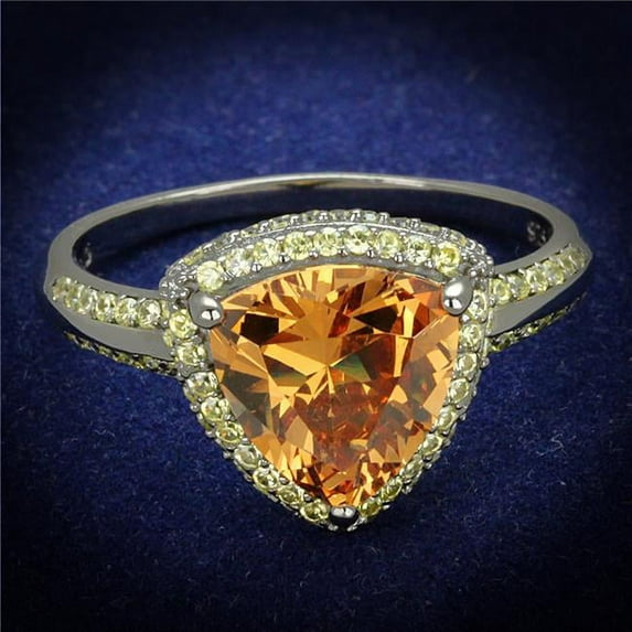 Alamode TS501-8 Women Ruthenium 925 Sterling Silver Ring with AAA Grade CZ in Champagne - Size 8