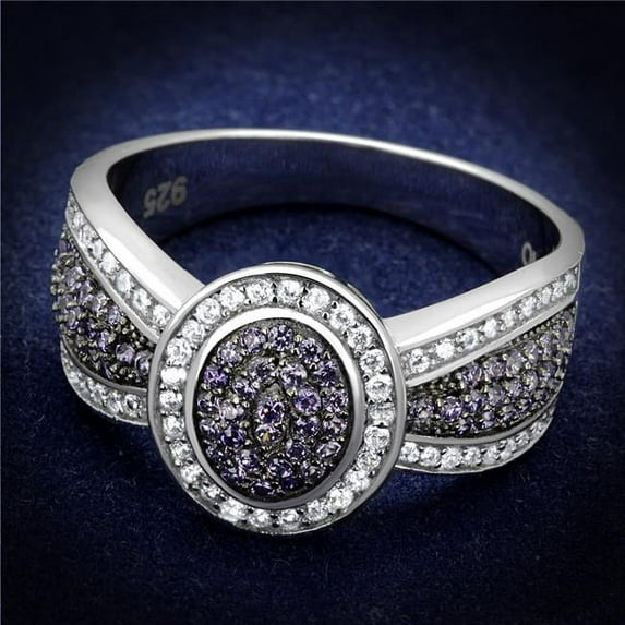 Alamode TS523-8 Women Rhodium & Ruthenium 925 Sterling Silver Ring with AAA Grade CZ in Amethyst - Size 8