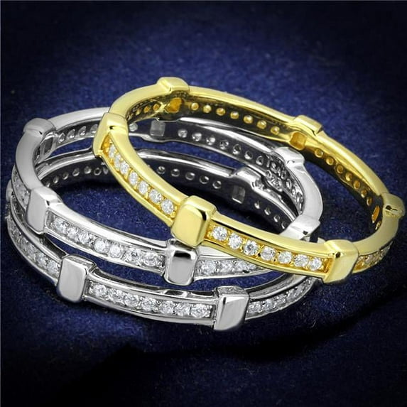 Alamode TS527-5 Women Gold & Rhodium 925 Sterling Silver Ring with AAA Grade CZ in Clear - Size 5