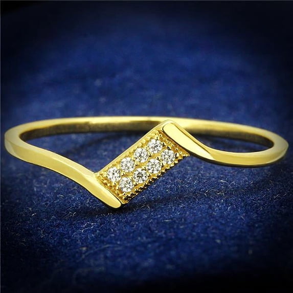 Alamode TS594-9 Women Gold 925 Sterling Silver Ring with AAA Grade CZ in Clear - Size 9