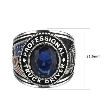 Alamode  Trucker Ring with Synthetic Stone, Montana Blue - Size 9