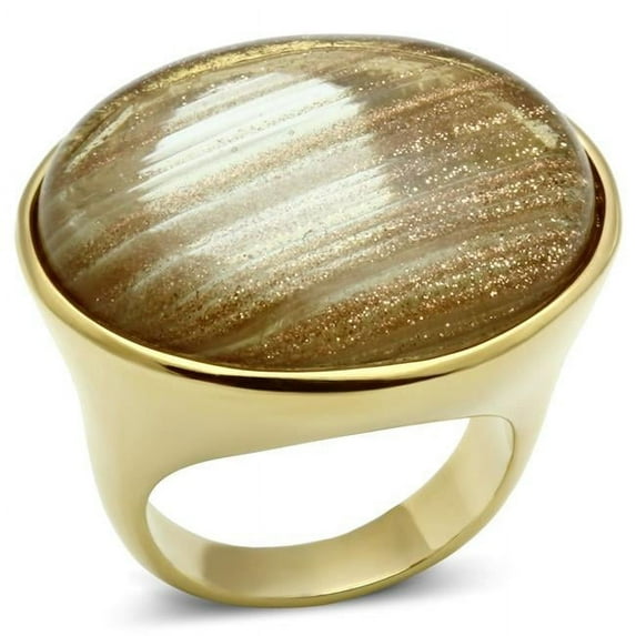 Alamode VL002-10 Women IP Gold Brass Ring with Synthetic in Topaz - Size 10