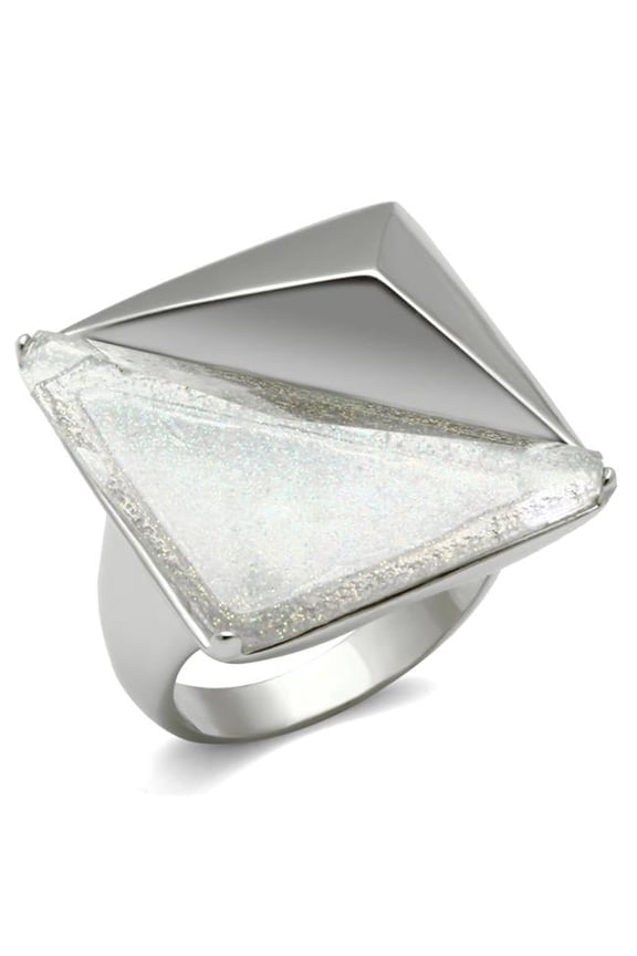 Alamode VL009-9 Women Rhodium Brass Ring with Synthetic in Aurora Borealis Rainbow Effect - Size 9