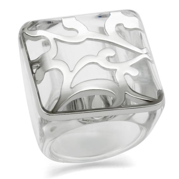 Alamode VL012-7 Women Rhodium Brass Ring with Synthetic in Clear - Size 7
