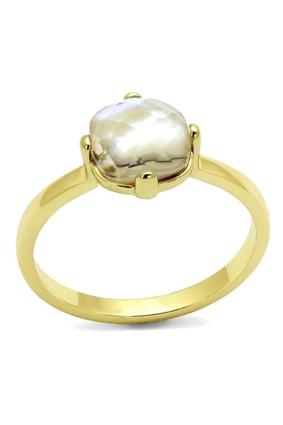 Alamode Women Flash Gold Brass Ring with Precious Stone in Aurora Borealis Rainbow Effect - Size 6