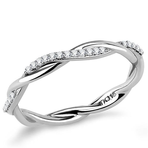 Alamode Women High Polished Stainless Steel Ring with AAA Grade CZ in Clear - Size 6