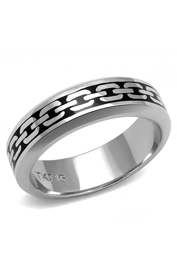 Alamode Women High Polished Stainless Steel Ring with Epoxy in Jet - Size 5