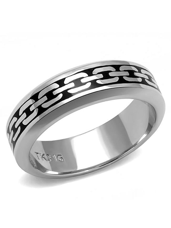 Alamode Women High Polished Stainless Steel Ring with Epoxy in Jet - Size 5