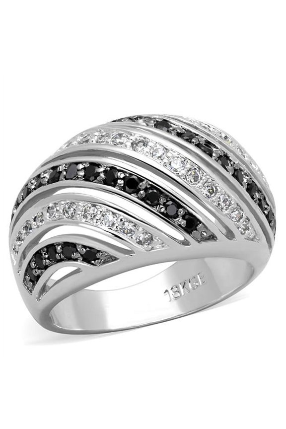 Alamode Women Rhodium & Ruthenium Brass Ring with AAA Grade CZ in Black Diamond - Size 5