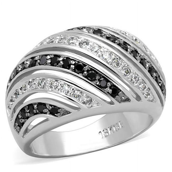 Alamode LO3399-9 Women Rhodium & Ruthenium Brass Ring with AAA Grade CZ in Black Diamond - Size 9