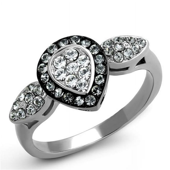 Alamode Women Two-Tone IP Black Stainless Steel Ring with Top Grade Crystal in Black Diamond - Size 10