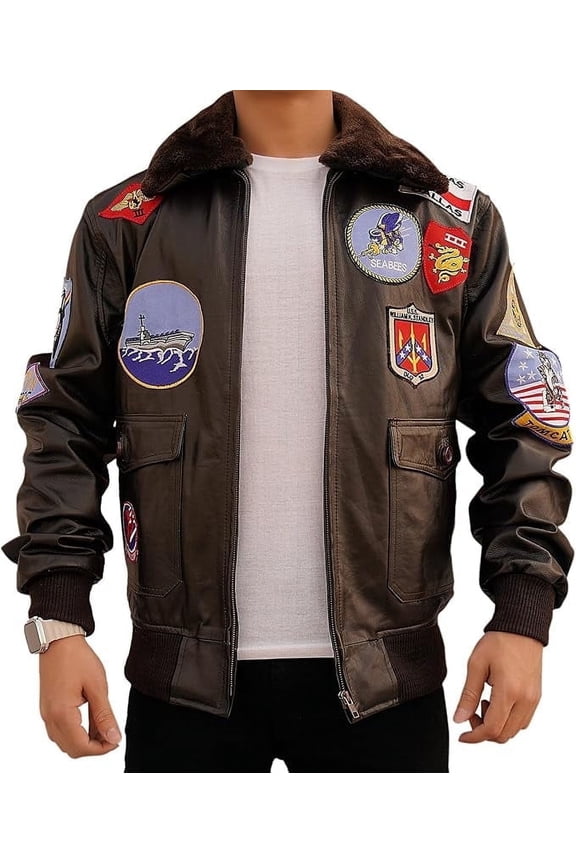 G-1 Bomber Jacket, Embroided 17 Front, Back & Side Patches, Men's L