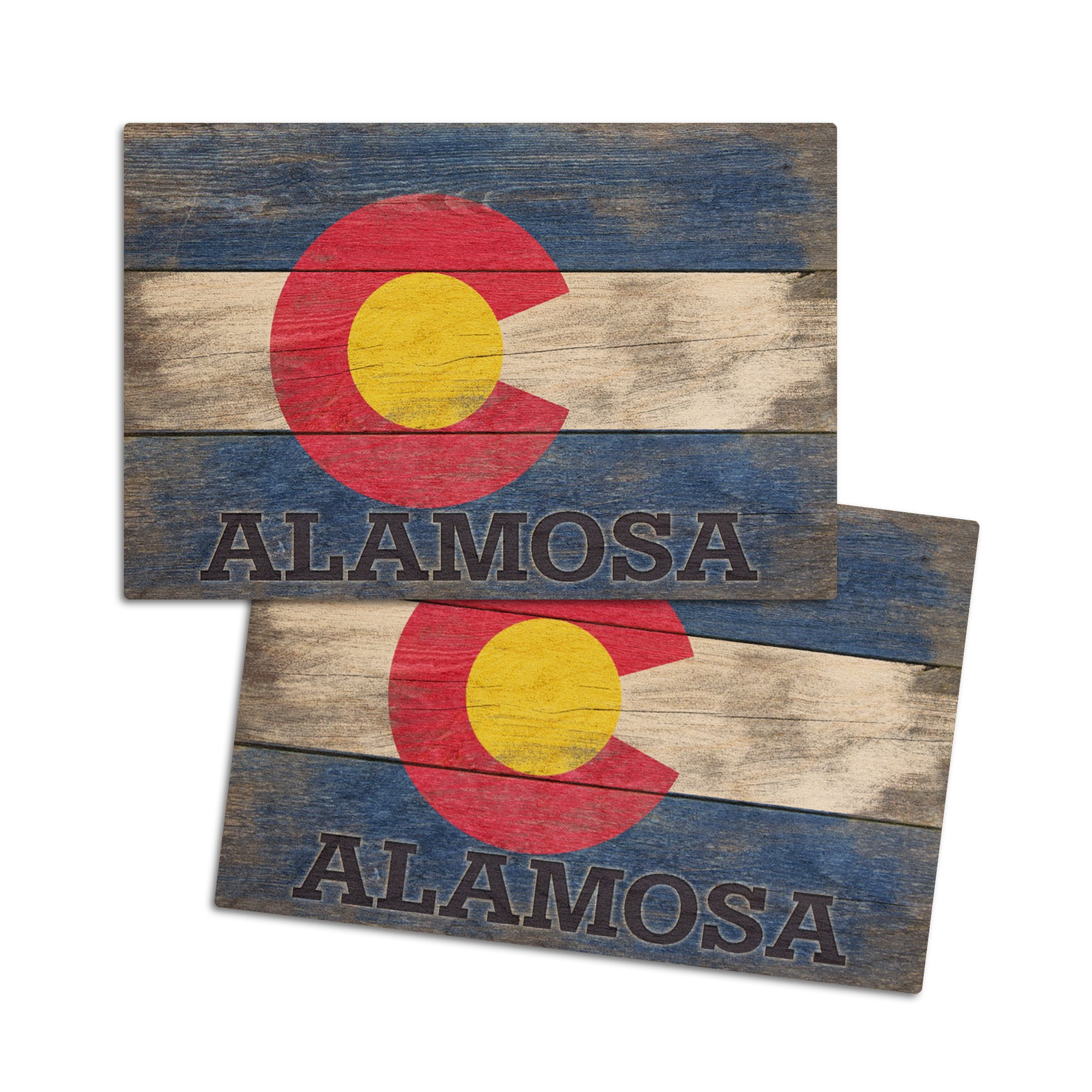 Alamosa, Colorado, Rustic State Flag (4x6 Birch Wood Postcards, 2Pack
