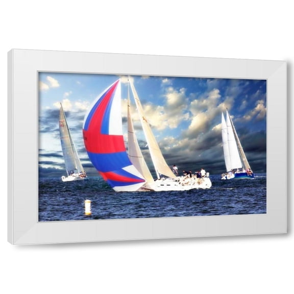 Alan Hausenflock 14x11 White Modern Wood Framed Wall Art Titled - Sailing at Sunset II