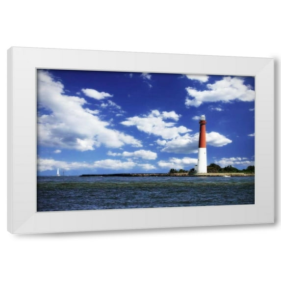 Alan Hausenflock 18x13 White Modern Wood Framed Wall Art Titled - Barnegat Bay Light II