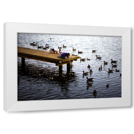 Alan Hausenflock 32x23 White Modern Wood Framed Wall Art Titled - Feeding the Geese IV