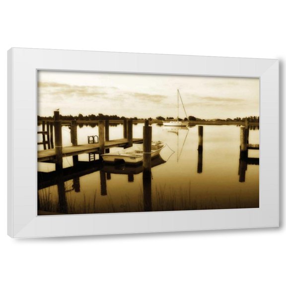 Alan Hausenflock 32x23 White Modern Wood Framed Wall Art Titled - Sleepy Harbor I