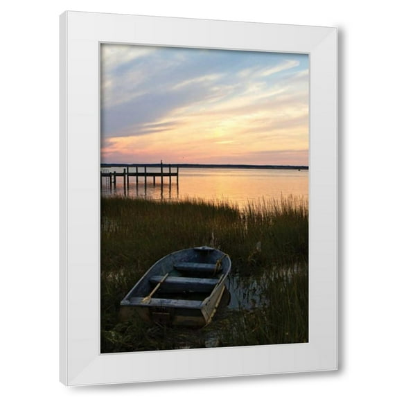 Alan Hausenflock 4x24 White Modern Wood Framed Wall Art Titled - Sunset Over the Channel I