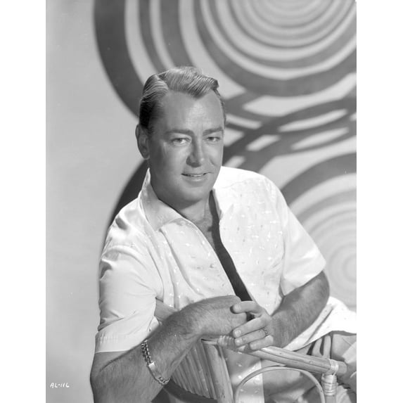 Alan Ladd sitting and posed on the Chair in Black and White Portrait Photo Print (24 x 30)