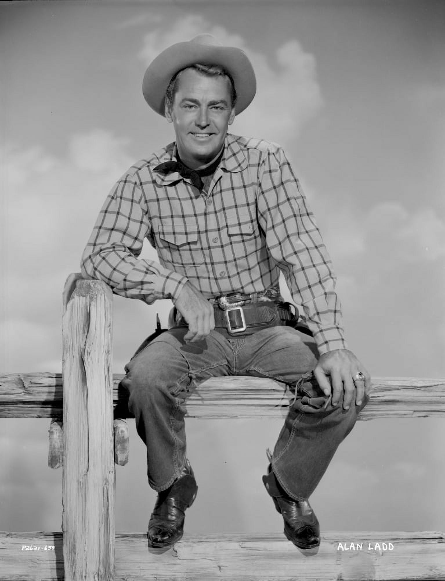 Alan Ladd sitting on a Fence in Cowboy Outfit Photo Print (24 x 30 ...
