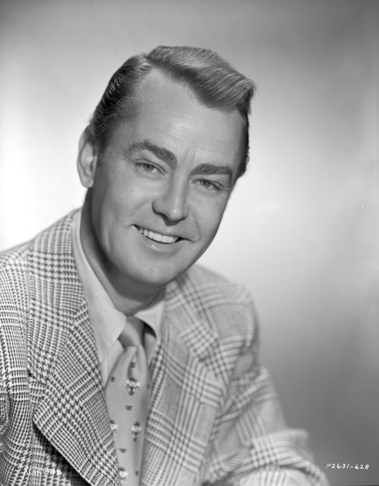 Alan Ladd smiling and wearing a Stripe Suit in Portrait in Classic ...