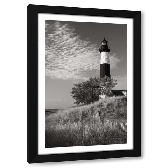 Alan Majchrowicz 11x14 Black Modern Wood Framed Wall Art Titled - Big Sable Point Lighthouse II BW