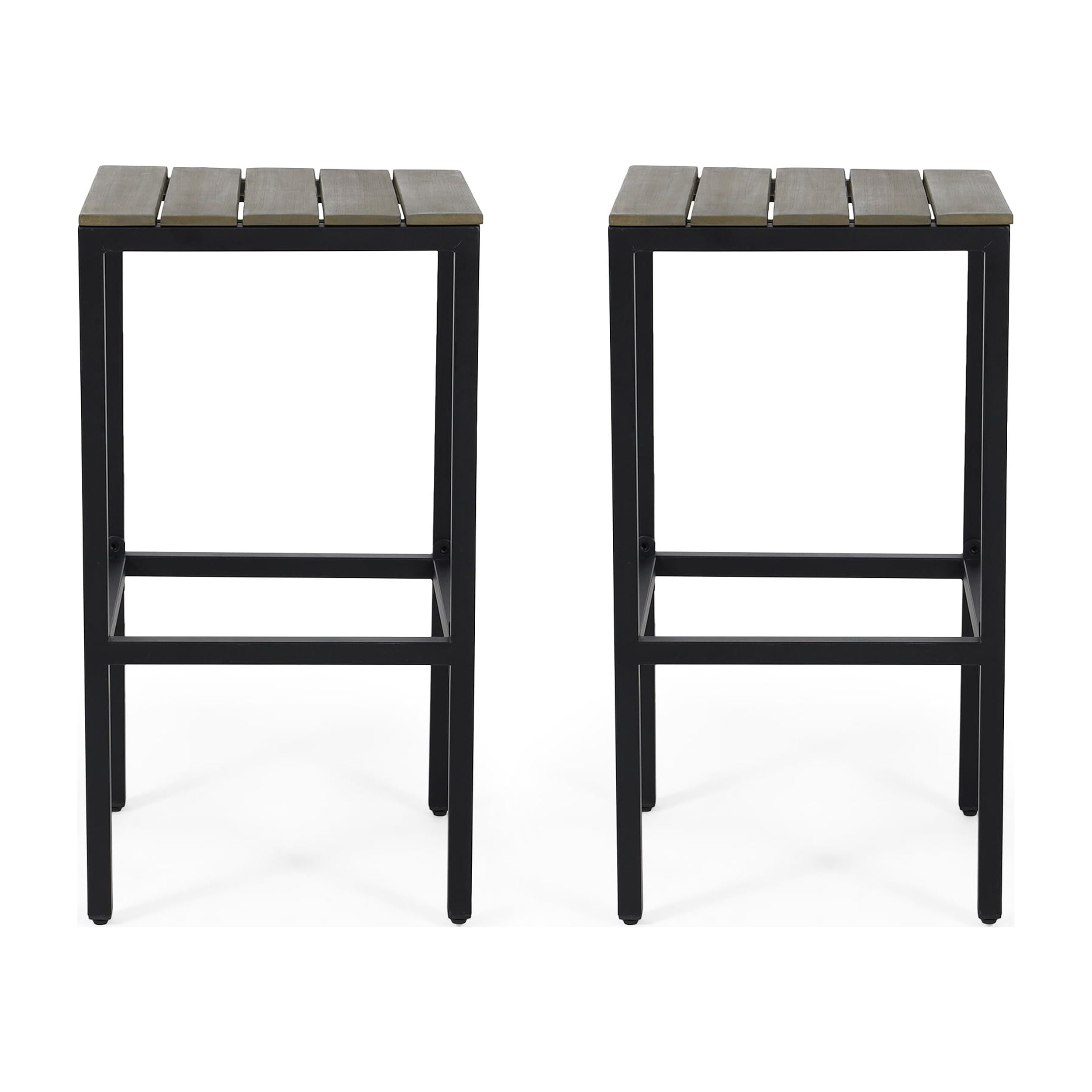 Gray and Black Iron Outdoor Bar Stools, 30" Set of 2