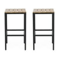 thumbnail image 1 of Alan Outdoor Modern Industrial Acacia Wood Bar Stools, Set of 2, Teak, Black, 1 of 7