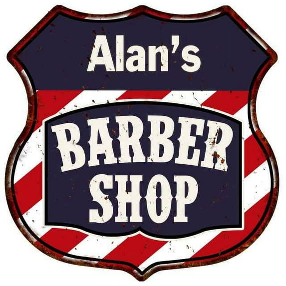 Alan's Barber Shop Sign Shield Metal Gift Hair Gift 211110020094