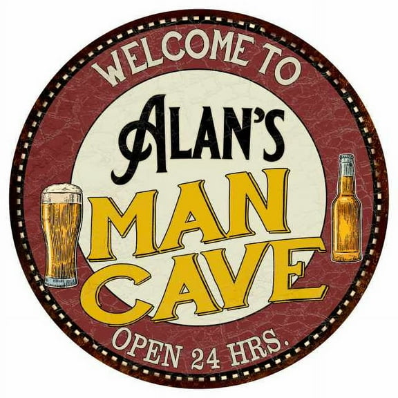 Alan's Man Cave 14" Round Metal Sign Kitchen Bar Wall Decor 100140035035