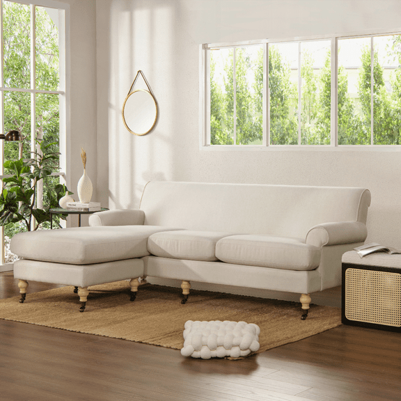 Alana 88" L-Shape Reversible Sectional Sofa for Small Spaces - Light Beige Linen