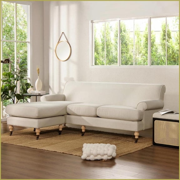 Alana 88 Reversible L-Shape Sectional Sofa Light Beige Linen for Small Spaces & Apartments | Beige | Linen | Foam