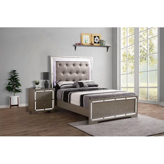 Alana G6800A-FB Full Bed (3 Boxes), 57"H X 80"W X 58"D, Durable and Stable with Silver Champagne Finish