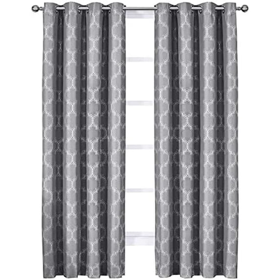Alana Gray Curtains, Top Grommet 100% Blackout, Thermal Insulated Window Curtain Panels, Pair/Set of 2 Panels, 54Wx96L inches Each,