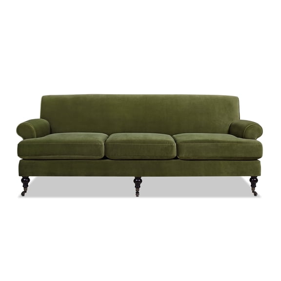 Alana Lawson Recessed Arm Sofa Metal Casters Olive Green
